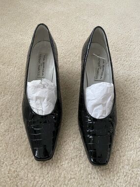 Via Spiga Black Croc-Embossed Patent Leather Slip-On Pumps